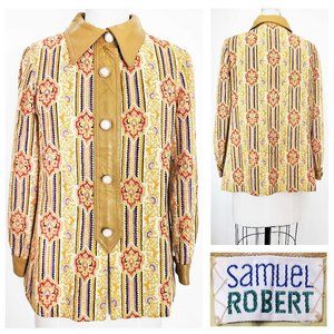 1970s Vintage Samuel Robert Womens Tapestry Leather Jacket Zip Up Floral